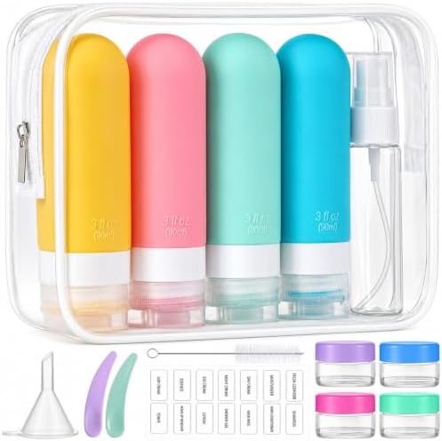 16pack Travel Bottles for Toiletries, TSA Approved LeakProof Squeezable Silicone Toiletry Containers for Shampoo, Conditioner, 3oz Portable Refillable Traveling Size Liquid Containers (16Pcs/Colorful) by MODENGKONGJIAN
