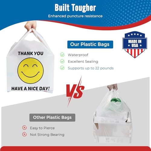 Fuxury 1000 Count Happy Smiling Face Thank You Plastic Bags with Handles - Image 4