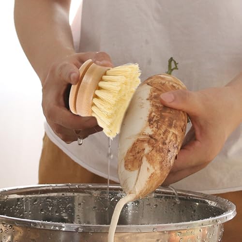 2 Pack Pot Cleaning Brush Replacement Beech Bamboo for Cast Iron Skillet - Image 4