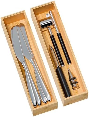 Bamboo Kitchen Drawer Organizer, Deep 2-Pack, 12" x 3" x 2.5" by Greatseas