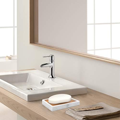 Luxspire Bamboo Soap Dish, Resin Holder with Drainage, Gravel White - Image 3