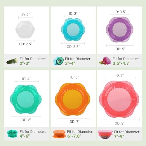 Silicone Stretch Lids for Food Storage in Fridge, Reusable Elastic Bowl Covers for Cup, Cans, Jars, Round & Rectangle Container, Food Grade Silicone Microwave Food Cover, 12 PCS, Multicolor - Image 4