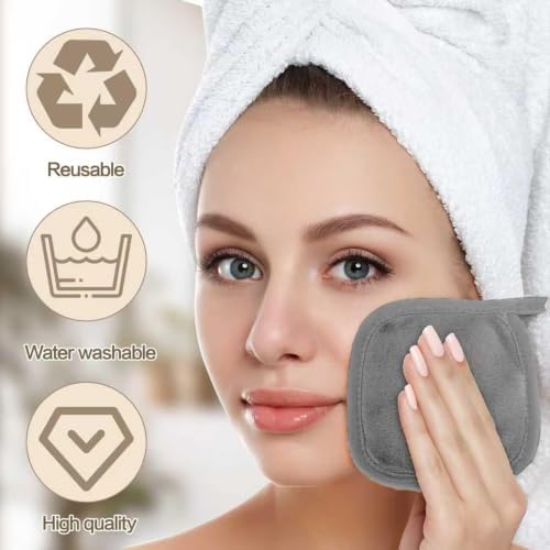 Puomue Makeup Remover Cloth 12 Pack, Super Soft and Reusable Microfiber Makeup Remover Towels for All Skin Types, Perfect Face Towels for Women, 6 Inch x 6 Inch, Grey - Image 4
