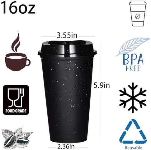 16oz Reusable Plastic Coffee Cups with Lids, 13 Pack - Image 2