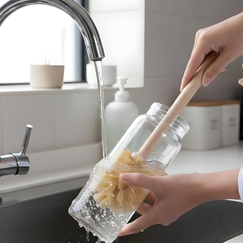 Kifmurase 4PCS Bottle Brush Cleaner, Natural Wood Dish Scrub Brush with Sisal Bristles for Cleaning Bottles Mugs Jars Glasses Dishes Vases, 13.6 x 2.6 Long Handle Non-Scratch Cup Brushes - Image 3