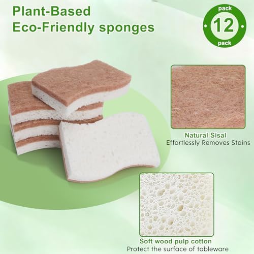 Sponges Kitchen – 12-Pack, Natural sponges for Dishes S-Shaped Dual-Layer for Pots, Pans, Tableware, Durable & Comfortable Grip for Everyday Cleaning - Image 4