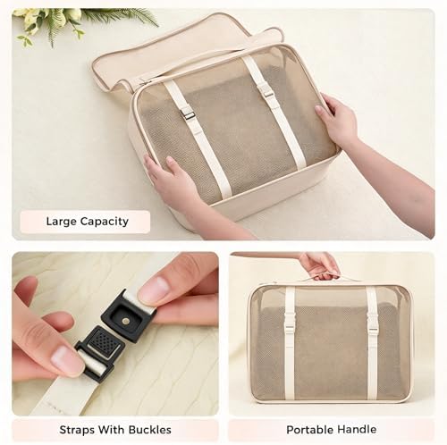 6 Set Packing Cubes, Luggage Packing Organizers for Travel Accessories, Carry on Suitcase Organizer Bags, Travel Essentials Luggage Accessories for Cruise Ship (Beige) - Image 6