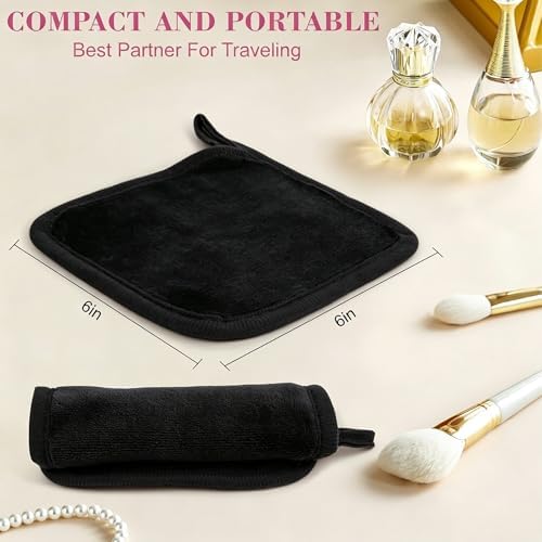 Makeup Remover Cloth 12 Pack, Ultra Soft and Reusable Microfiber Makeup Remover Towels for All Skin Types, Makeup Removal Face Cleansing Cloth, 6” X 6”, Black - Image 2