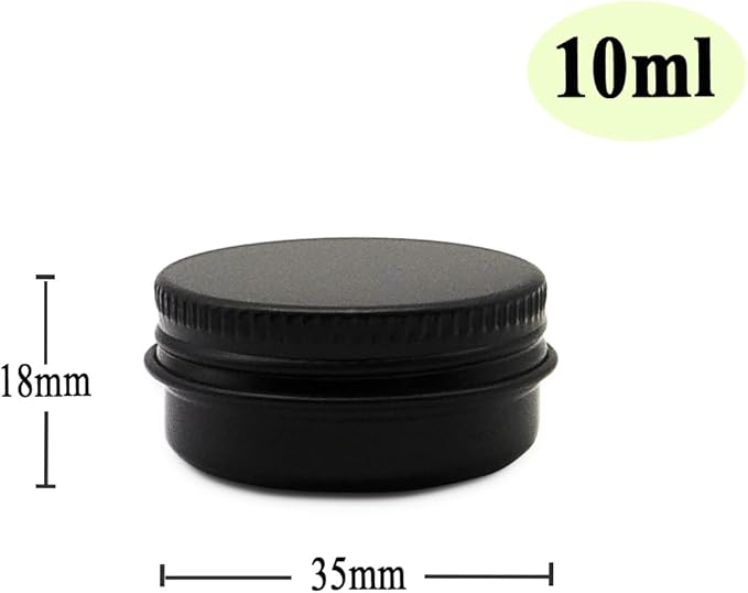 10ml Aluminum Tin Jar, 1/3 oz Makeup Containers, 10g Aluminum Screw up Lid Small Round Container Bottle for Cosmetics, Lip Balm, Cream, Toner, Eyeshadow, Candle Tea Beads, 24 Pack Black Tins