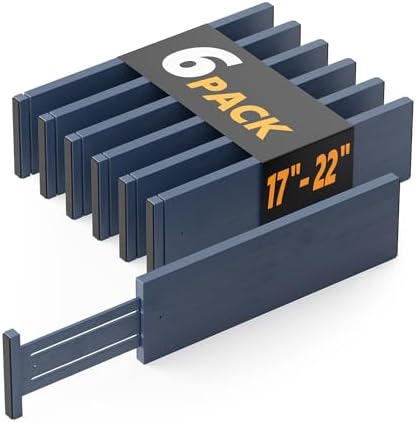 SpaceAid Bamboo Dresser Drawer Dividers 6 Pack, 4.65“ High Adjustable 17“-22” Drawer Organizers, Expandable Organization for Clothing, Clothes, Dressers, Navy Blue by SpaceAid
