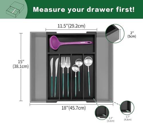 Utoplike Bamboo Silverware Drawer Organizer, Black Kitchen Utensils Tray - Image 2