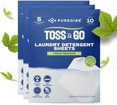 Purecise Travel Laundry Detergent Sheets, Fresh Meadow, 30 Loads, 3 Pack by PureciseClean