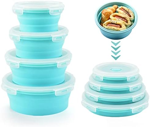 Collapsible Bowls with Lids for Camping, Rv Accessories for inside Kitchen Storage Containers, Camper Must Haves Organization and Storage Food Container for Travel Trailer Space Saving Blue by Vanukeys