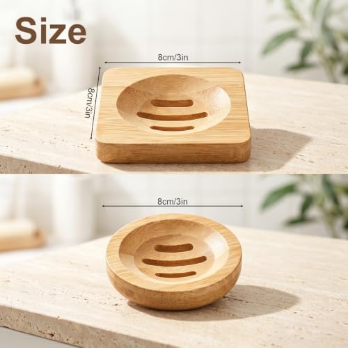2 Pcs Bamboo Soap Holder, 2 Styles Soap Tray for Shower Kitchen Sink - Image 2