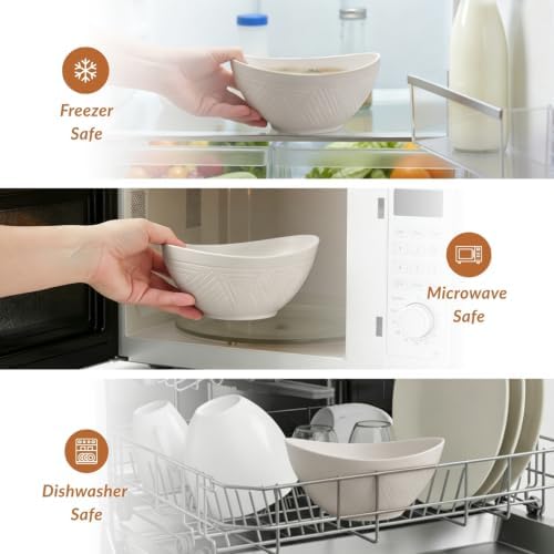 Homienly Wheat Straw Serving Bowls Unbreakable Serving Bowls for Kitchen, Camping, Party, RV, Microwave and Dishwasher Safe Soup Bowls 26 OZ Popcorn Bowls Reusable (4 PCS White) - Image 4