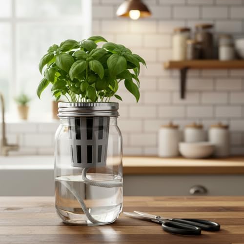 Teenyyou 12 Set Hydroponic Garden Mason Jar Kit Self Watering Herb Hydroponic Planter Starter Kit with Net Pot Garden Flower Plant Growing Gift for Indoor Herbs Windowsill Gardening - Image 5