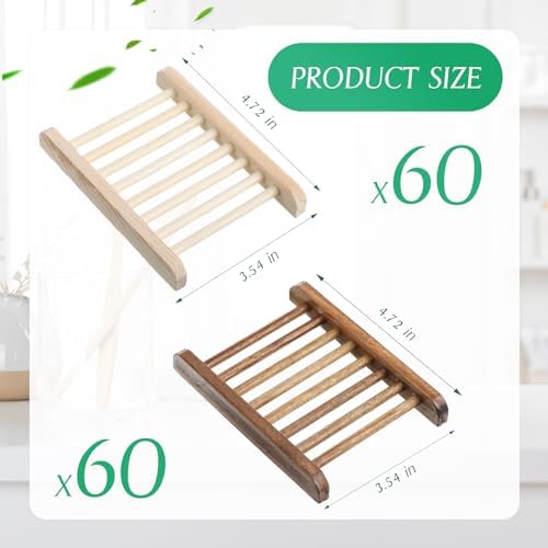 Rtteri 120 Pieces Bamboo Wood Soap Dish Tray Bathroom Wooden Soap Holder Handmade Bathtub Shower Dish Accessories for Home Bathroom Kitchen Sponge Scrubber - Image 2