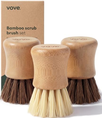 Vove Bamboo Dish Scrub Brush Set 3-Pack, 2 Hard and 1 Medium Brushes by Vove