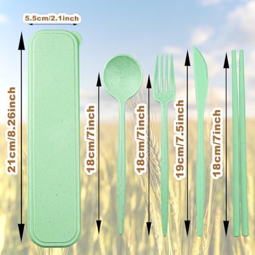 4 Sets Reusable Utensils Set with Case,Camping Cutlery Set Travel Silverware Set with Case Lunch Utensils Set for Work,Utensil Sets for Lunch Picnic Daily Use Outdoor (Lightgreen) - Image 2