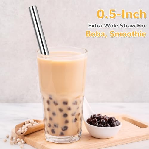 NiHome 4-Pack Stainless Steel Straws for Boba, Smoothie, 10.4” Metal Straws - Image 4