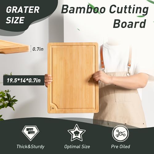Extra Large Bamboo Board Charcuterie Non Slip Feet Over Sink Wooden Cutting Chopping Board Butcher Block Nice Solid Thick Juice Groove Big Xl XXl xlarge Hardwood Kitchen Counter Organic Meat BBQ Kit - Image 2