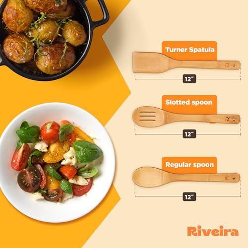 Riveira Bamboo Wooden Spoons for Cooking 3-Piece, Apartment Essentials Wood Spatula Spoon Nonstick Kitchen Utensil Set Premium Quality Housewarming Gifts for Everyday Use - Image 5