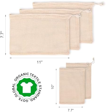 Reusable Bags Produce Bags Reusable Washable - Vegetable Bags, Grocery Bags, Cotton Mesh Bags for Farmers Market, Beach, and Refrigerator Storage Vegetables (12) - Image 4