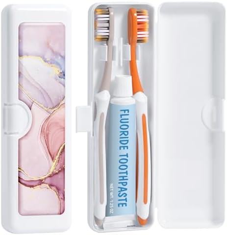 Toothbrush Travel Case - Colorful Pattern, Holder and Covers for Toothbrushes, Includes Tongue Scraper Case by Gerkia