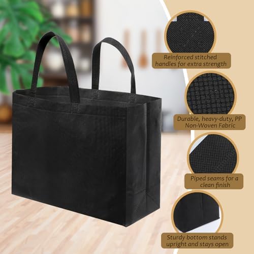 50 Pcs Reusable Tote Bag with Handles Bulk Extra Large Non Woven Grocery Shopping Bags for Boutiques Retail Store(Black) - Image 6