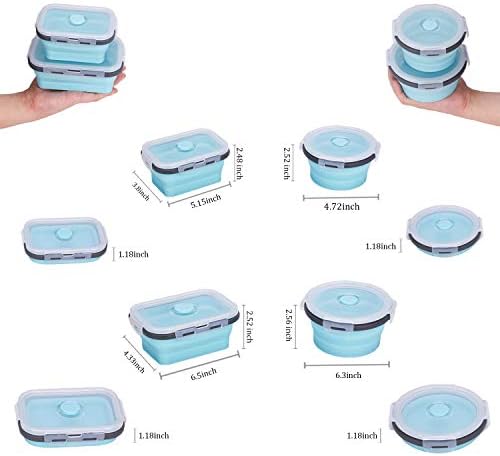 KUON Collapsible Silicone Food Storage Containers with Airtight Lids, Set of 4 Stacking Container, Microwave and Freezer and Dishwasher Safe, with Vent Valve, BPA Free (350ml and 500ml) - Image 5