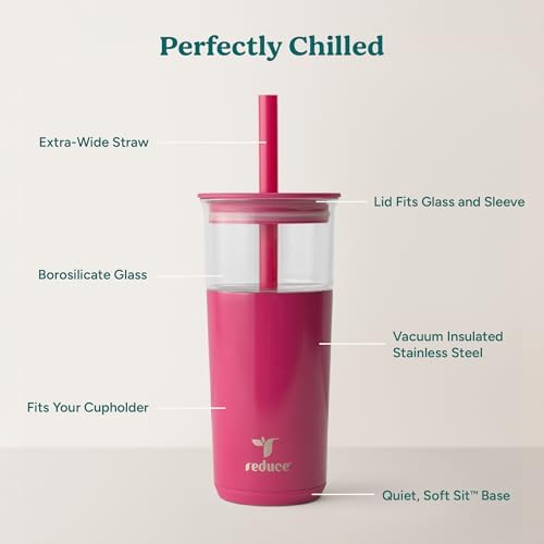 REDUCE Aspen - 20oz Vacuum Insulated Glass Tumbler - Extra Wide Straw & Lid - Image 3