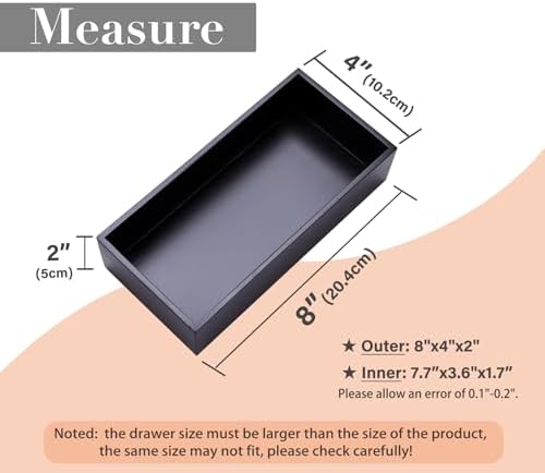 Bamboo Box for Drawer Organizer Box for Kitchen Storage Boxes for Small Accessories, Black 8"*4" - Image 2