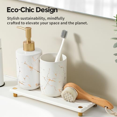 Razborci Instant Dry Sink Caddy Kitchen Sink Organizer, Quick Drying Diatomaceous Earth Stone Sink Tray Sponge Holder Soap Dish, Bathroom Countertop Vanity Dispenser Toothbrush, Gold White, 10" x 4" - Image 4