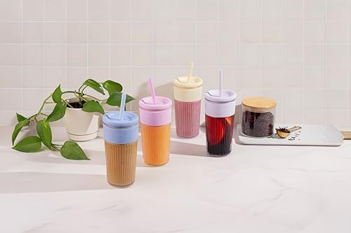 Ello Ava 18oz Glass Tumbler with Straw and Lid for Iced Coffee, Blueberry - Image 2
