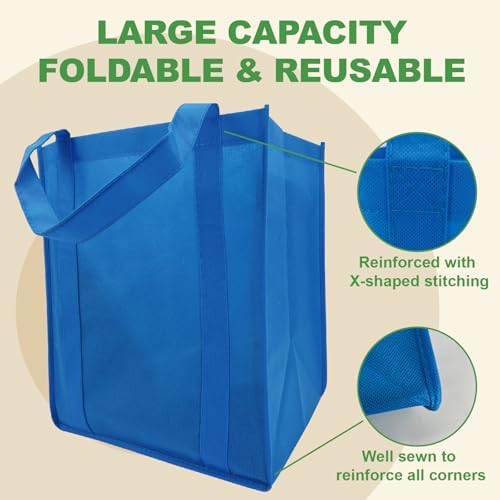 10 Pack Reusable Shopping Bags - 14.9x12.6x9.4 Inth Bulk Tote Bag for Grocery with 5 Pack Thick Plastic Bottom can Hold 50 Lbs, Foldable & Durable with Reinforced Handles - Image 4