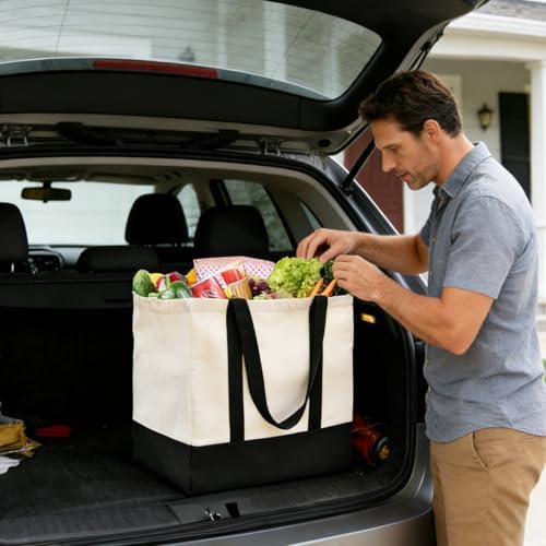 Large Canvas Tote Bag for Women, Shopping Bags for Groceries with Pockets - Image 3