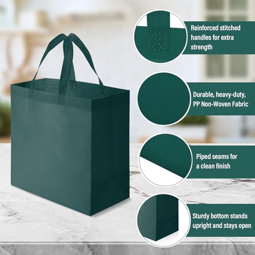 Reginary 50 Pcs Reusable Tote Bags Shopping Bags Non Woven, Dark Green - Image 5
