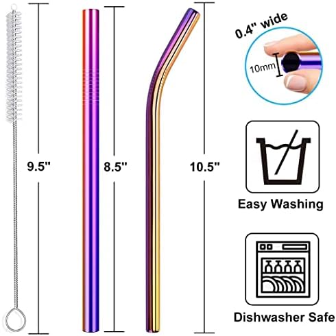 Vinaco 6 Pack 0.4" Wide Bore Reusable Stainless Steel Smoothie Straws - Image 2