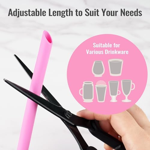 NiHome 6-Pack Wide Reusable Bent Silicone Straws for Smoothies, Milkshake - Image 5