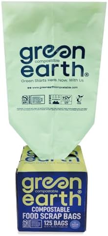 Green Earth Compostable Bags for Countertop Compost Bins, 1.2 Gallon (4.5L), Extra Thick 0.68 Mil, Leak-Proof & Odor Control, 125-Count, ASTM D6400, BPI (US) & OK Compost Home (EU) Certified by GreenEarthCompostable