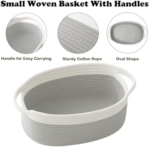 Small Woven Rope Basket with Handles, White&Grey - Image 3
