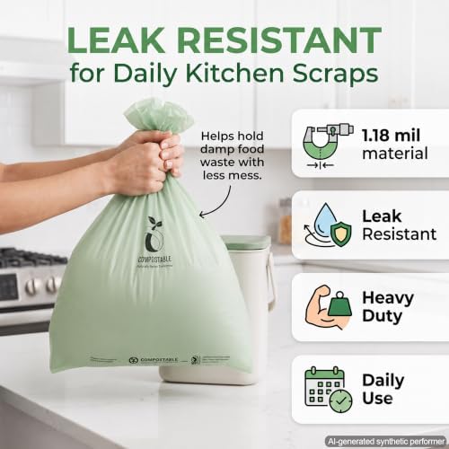Compostable Trash Bags 6 Gallon, 50 Count Kitchen Food Waste Bags - Image 5