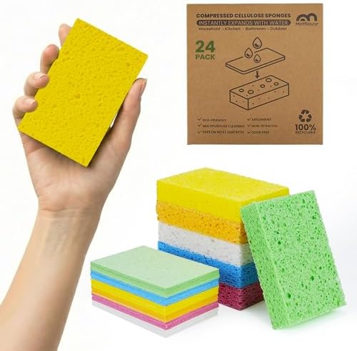 Metflavor Compressed Kitchen Sponges, 24 Count, Thick Pop-up Dish Sponges by Metflavor