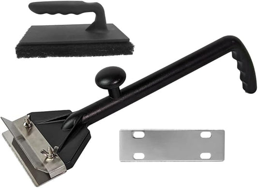 Chef Master Griddle Scraper Cleaning Kit Combo - Flat Top Grill Cleaner w/Replacement Blade & Scrubber - Griddle Cleaning Kit - Long Handle, Stainless Steel Flat Grill Scraper - 90254