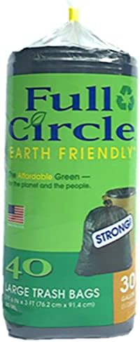 Full Circle Large 30-gallon biodegradable black trash bags, quantity 40 bags by Unknown