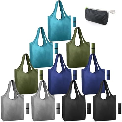 BeeGreen DIY Reusable Grocery Bags Bulk 10 Pack, Reusable Shopping Bags X-Large 50LBS, Machine Washable Kitchen Reusable Bags Heavy Duty, Foldable Tote Bags w Handles for Shopping by BeeGreen