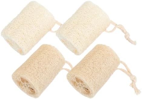 Ipetboom 4 Pcs Natural Loofah Sponge Kitchen Cleaning Brushes, 7.5cm Diameter 4-6cm, White and Natural Colors with Hanging Rope, Eco-Friendly Dish Scrubber Sponges for Dishwashing and Bowl by Unknown