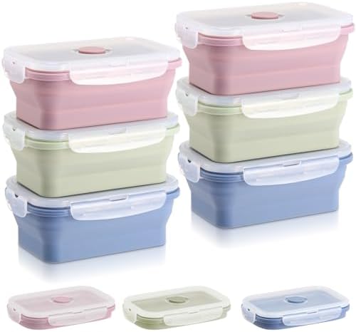 Mifoci 6 Pcs Silicone Containers for Food Collapsible Food Storage Containers with Airtight Lids Stacking Leftover Foods Storage Lunch Box for Freezer Microwave Dishwasher Safe(Morandi,18.6 oz) by Mifoci