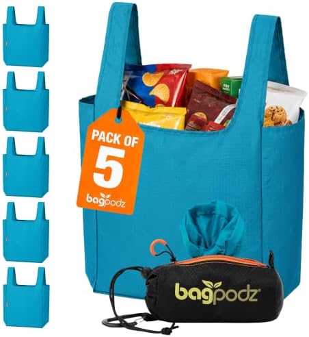 Reusable Grocery Bags, Foldable Shopping Bags in Pod, 5 Pack by bagpodz