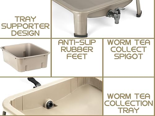 Blütezeit 5-Tray Worm Compost Bin, 53QT Outdoor & Indoor Worm Composter with Worm Farm Starter Kits for Home & Kitchen Recycling Food Waste (Gold) - Image 5
